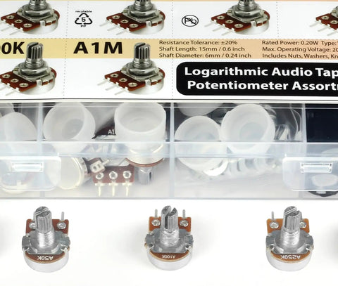 Dope Potentiometer Assortment Kit For DIY Audio Projects, 45 Pieces with 9 Values A Type Log Taper 1K to 1M, sorted box view