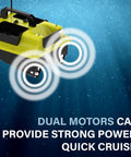 Close-up of dual motors on GPS Guided RC Bait Boat With Auto Return Remote Control Fishing Boat Drops Bait Up To 546 Yards Triple Hopper