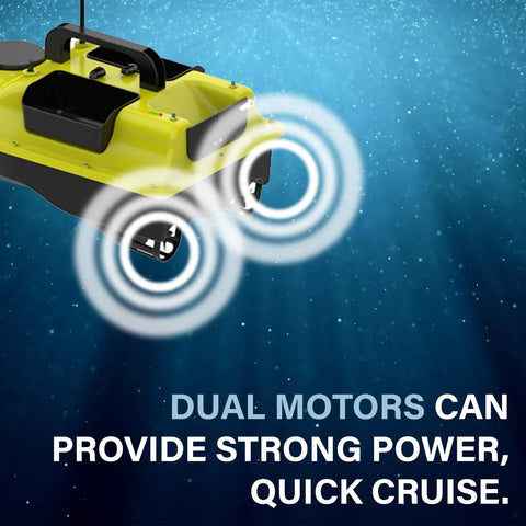 Close-up of dual motors on GPS Guided RC Bait Boat With Auto Return Remote Control Fishing Boat Drops Bait Up To 546 Yards Triple Hopper