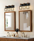 Farmhouse Wood And Black Metal Vanity Light With 3 Lights Over Mirror For A Dope Industrial Cage Shade Look Rustic Restroom Glow And Bathroom Decor E26 Base