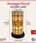 Floral Tiffany Style Mosaic Shade Accent Table Lamp With Inline Switch 11 Inch Bedside Light, vintage floral design