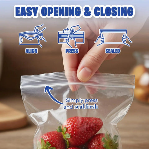 Hand sealing Clear 2x2 Inch Resealable Zip Top Plastic Bags 1000 Pack With Zipper Seal For Jewelry Beads Small Parts Crafts And Hardware Storage - Food Grade Safe, FDA Compliant with strawberries inside.
