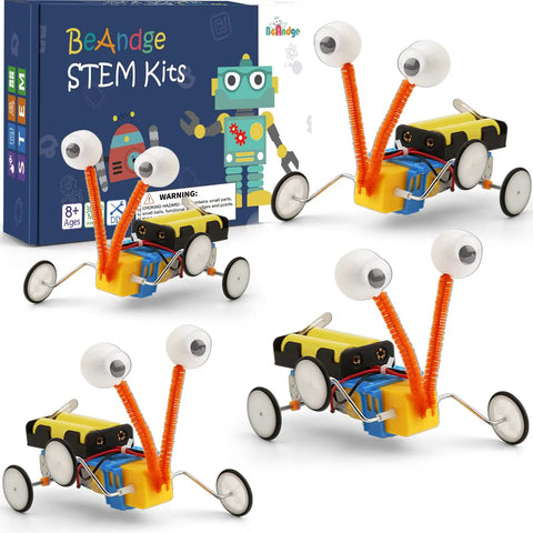 Four Pack Robot Kits For Kids Ages 8 And Up, STEM Crafts And Robotics Projects, Electronics Building Kit shown, four colorful robots