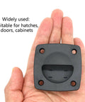 Nylon Flush Pull Hatch Handle 4 Pack For Boats Recessed Square Lid, black in hand showing size and details.