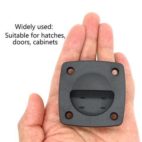 Nylon Flush Pull Hatch Handle 4 Pack For Boats Recessed Square Lid, black in hand showing size and details.