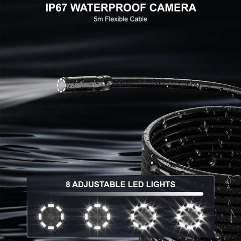 1080P Industrial Endoscope With 4.3 Inch TFT Screen 16.5ft Flexible Cable 8mm Camera Adjustable LED Lights 1 Million Pixels Photo Video Recording USB C Charging Ideal For Tight Space Inspections And Pro Grade Diagnostics, IP67 waterproof camera and 5m flexible cable