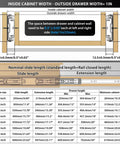 Diagram of Soft Close Full Extension Drawer Slides Stainless Steel Side Mount Ball Bearing Rails 10 Inch Pair with measurements and specifications.