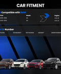 Car fitment chart displaying compatible BMW models X5 and X6 2015-2019 with OE numbers for fuel pump module.