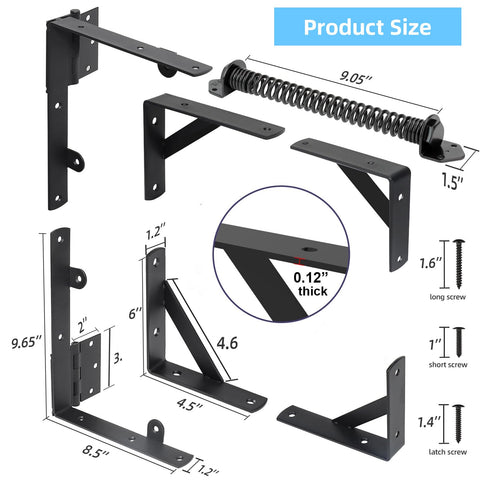 No Sag Gate Kit With Self Closing Hinges And Corner Brackets For Outdoor Garden Backyard Wooden Fence Deck Porch Gate Hardware size diagram