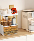 Super Clear Acrylic Vanity Drawer Organizer For Bedroom And Bathroom Counter To Store Skincare Perfume Makeup And Cosmetics No Fuss Just Pure Organization That Keeps Everything Hella Neat And Totally Secure with coffee mugs and snacks.