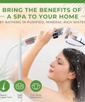 Person using Crystal Chakra Shower Head With High Pressure Flow For Anxiety Relief, Relaxation, And Self Care, LED Mood Lighting