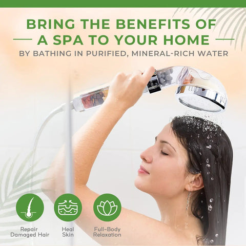 Person using Crystal Chakra Shower Head With High Pressure Flow For Anxiety Relief, Relaxation, And Self Care, LED Mood Lighting