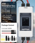 Heavy Duty Two Pole AC DC Disconnect Switch Box IP65 Weatherproof Battery Cutoff Isolator For Solar Panels showing dimensions and package contents.