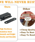 Comparison of Stainless Steel Black Magnetic Cabinet Door Catch Set 4 Pack with low-quality plastic iron catch