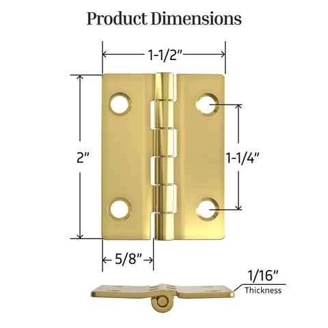 Slick Tight Fit Heavy Duty Solid Brass Finish Butterfly Butt Hinges 2x1.5 Inch Pack Of 2 For Flush Mount Cabinet Doors And Antique Furniture Woodworking Fixtures