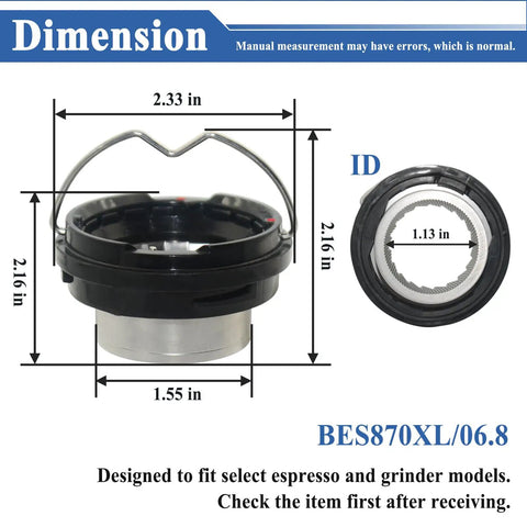 Upper Burr Assembly With Handle Replacement Part For Select Espresso Machines No Fuss Install, dimensions shown