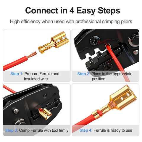 0.187 Inch Female Spade Quick Splice Crimp Terminal 4.8mm Connector Non Insulated crimping steps