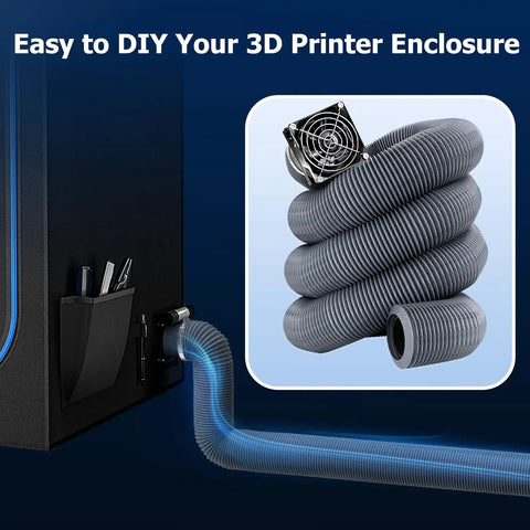Low Key Quiet Fume Extraction Kit For 3D Printer Enclosure With Low Noise Exhaust Fan and Retractable Hose