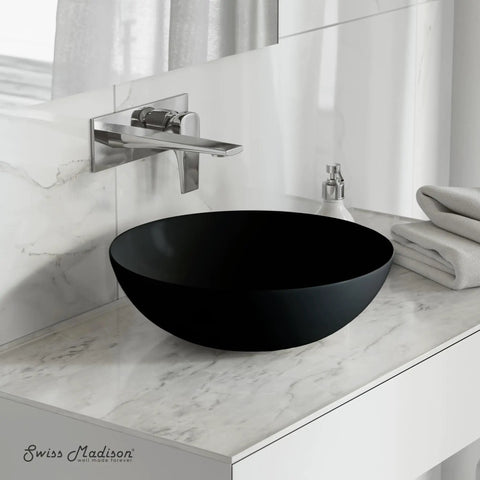 16 Inch Matte Black Vessel Ceramic Sink For Above Counter Installation Scratch Resistant Non-Porous Ceramic Sleek Modern Bathroom Basin With Durable Finish And Bold Style And Great Vibe