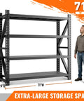Beefy Heavy Duty Industrial Shelving Unit 71 Inch Wide 24 Inch Deep 69 Inch High 4 Tier Adjustable Metal Storage For Garage Warehouse Basement Shop And Office Commercial Grade, black steel rack