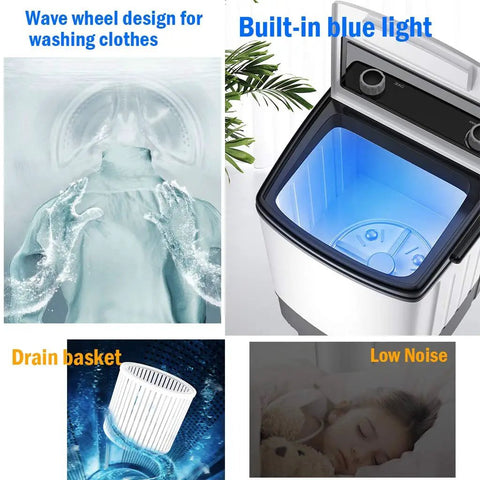 Image of Slick 14 Lb Portable Washer Dryer Combo For Dorms And Rv Fits Any Sink Spin Cycle with built-in blue light and wave wheel design.