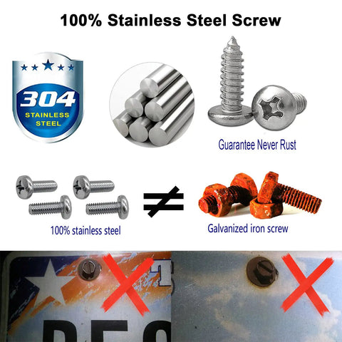 Dope Black Carbon Fiber License Plate Screw Caps And Fasteners Featuring Sturdy Heavy Duty Locking Bolts, 100% stainless steel screws showing rust-free benefits.