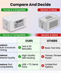 Comparison of Rock Solid 58mm Thermal Receipt Printer features against generic models, highlighting USB and ABS housing.