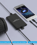 High Power USB-C Headphone Amplifier For 16 To 600 Ohm Headphones connected to phone and headphones with AUX and Type-C cables