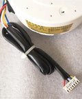 Close-up of wiring and label on Dope Indoor Air Conditioner Damper Fan With DC Brushless Motor for Home Use Universal Model