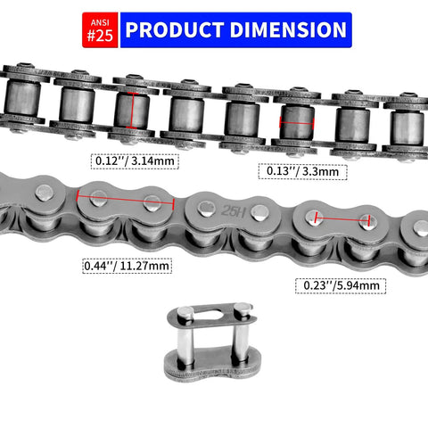 Product dimensions for Size 25 Roller Drive Chain Kit 3 Ft Long With 10 Connecting Links And Chain Breaker Beefed Up Heavy Duty Chain