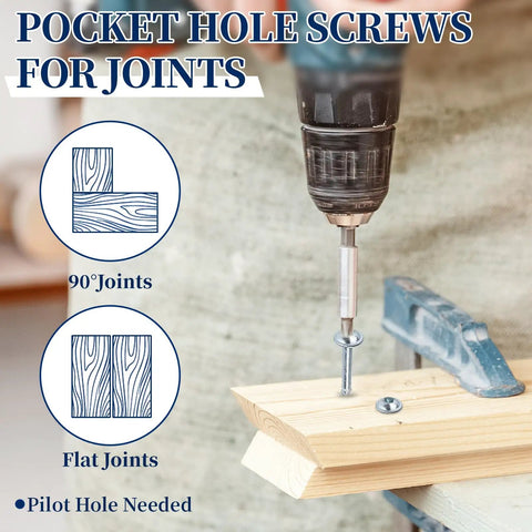 Pocket Hole Screws Two And A Half Inch No. 8 Washer Head Square Drive Coarse Thread Zinc Plated Wood Screws for Indoor Builds