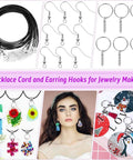 Beginner Resin Craft Kit With Molds And Silicone Includes cords, hooks for DIY jewelry making; displays sample jewelry.