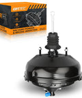 Premium Vacuum Power Brake Booster Compatible With Chevy And Gmc Pickup Trucks 1988 To 1994 black steel design with boot and fittings.