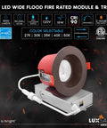 4 Inch LED Wide Flood Fire Rated Module & Trim featuring bronze finish, color selectable, suitable for wet locations.