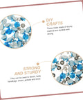 DIY rivet studs set with blue rhinestone discs and metal backs for crafts.