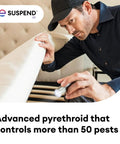 Person inspecting sofa with Indoor Outdoor Perimeter Pest Control Insecticide Concentrate with Deltamethrin for pests.