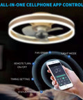 Low Profile Ceiling Fan With Light Gold Finish Modern Flush Mount Enclosed Ceiling Fan 19.7 Inch LED Dimmable Bladeless Ceiling Fans With Remote control via app