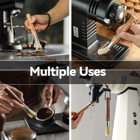 Air Blower And Cleaning Brush Kit For Espresso Machines And Coffee Grinders, All In One Dust Duster With Walnut Wood Handle