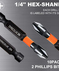 10-pack PH2 Phillips impact bits, 2-inch magnetic S2 steel with 1/4-inch hex shank
