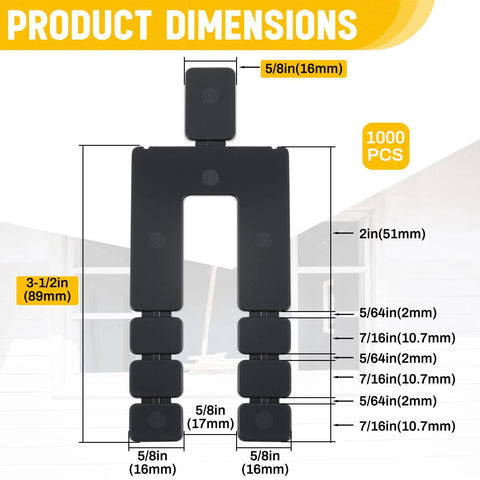 Front view of Otoolling 1000-pack black stackable shims for windows and doors; size 1/16 in x 3-1/2 in