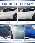 Before and after use of Two Pack Car Scratch Repair Pen Set For All Colors showing scratch removal effectiveness on car surfaces.