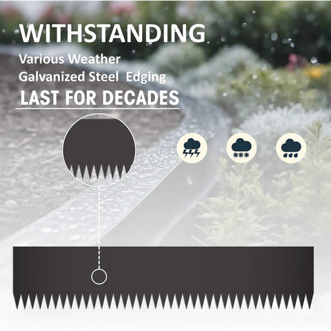 Heavy Duty Galvanized Steel Landscape Edging Kit With Six Stakes For Lawn And Garden Borders, 20 Ft Total Length, weather resistant