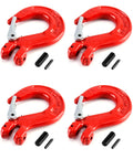 Clevis Slip Hook With Latch, 4 Pack, Five Sixteenths Of An Inch, 2470 Lbs Load Limit, Grade 80 Drop Forged Alloy Steel, red hooks