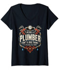 Women's Badass Plumber V-Neck T-Shirt Designed For Serious Pipefitters And Skilled Handymen Rock Solid Construction Daily Grind Contractor Gear For The Crew Today Genuine Quality, navy color with graphic design.