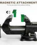 Black vise with green Dual Size 5 Inch And 6 Inch Rubber Magnetic Vise Jaw Pads With V-Shaped Soft Jaws And Anti-Scratch Vise Covers for DIY projects.
