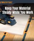 Slick T Track Stop Block Kit With Inline And Short Stops For Woodworking Table Saw Routing And Cnc Machines Universal Design with clamps holding material.
