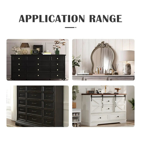 Application range of Straight Up Universal Drawer Slides Replacement Kit Five Pack on various dressers and cabinets.