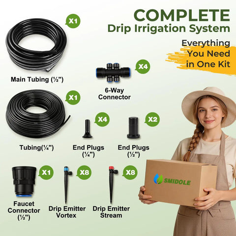 Image of 100Ft Drip Irrigation System Kit With Quick Connect For Easy Install Garden Watering components including tubing and connectors.