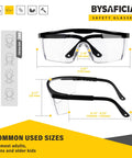 Built Like A Tank 12 Pack Safety Glasses With Anti Fog Coating And UV Protection Scratch Resistant Polycarbonate Lenses All Day Adjustable Fit For Rough Crews Outdoors dimensions displayed