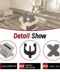 Heavy Duty Hardened Steel V Block With Clamp Set For Machinists Built Tough Pro Grade For Precise 0.0002 Inch 90 Degree Angles And Square Workpieces 1 5/8 By 1 1/4 By 1 1/4 Multi Use Gauge In Wooden Case, shown on milling machine